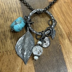 19” Silpada Sterling Silver Rolo Chain Pearl Crystal Turquoise Feather Pendant