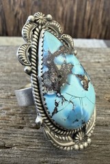 Sterling Silver Native Style SW Genuine Golden Hills Turquoise Statement Ring