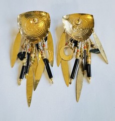 VINTAGE Signed TABRA TRIBAL Tidal Wave Gold Filled Multi Stone DANGLE EARRINGS