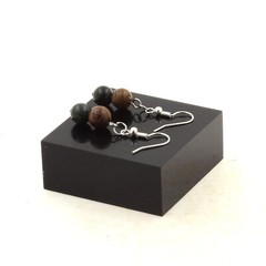 Seraphinite Earrings 2 Pearls From Russia + Wood 8 Mm Stainless Steel