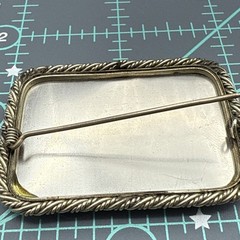 Vintage Brooch Fedoskino Hand Painted Mother of Pearl Coastal Ships Signed KM 98