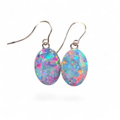 Blutenfeuer’ Australian Opal Dangle Doublet Earrings 14k Gold 7.6ct P22