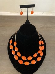 Necklace Earrings Set Orange Statement Bib Beaded Summer Y2K Beach Resort Glam