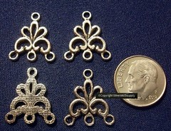 3 Dangle silver plated chandelier earring findings, pendant charm 4 pcs FPE070