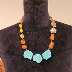 Howlite Necklace With Various Beads And Stones Hand Strung C On Hang Tag