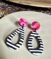Handmade Polymer Clay Earrings Handcrafted Artwork Black white Pink
