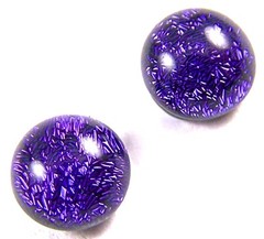 DICHROIC Post EARRINGS Tiny 1/4″ 7mm Violet Purple Metallic Fused GLASS STUDS