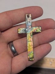 JMAT Handmade Rainbow Copper Cross Pendant Brooch Lapel Pin