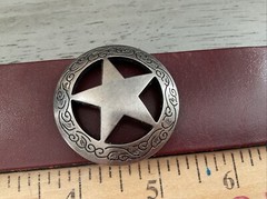 Star Concho Cuff Bracelet Cowboy Steampunk Brown Leather Thrash Metal Rock Goth