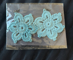 Handcrafted Blue Cotton Crochet Flower Dangle/Drop Hook Earrings