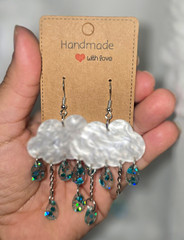 Handmade Cloud Dangle/Drop Hook Earrings Silver Metal Blue Resin Nature Theme