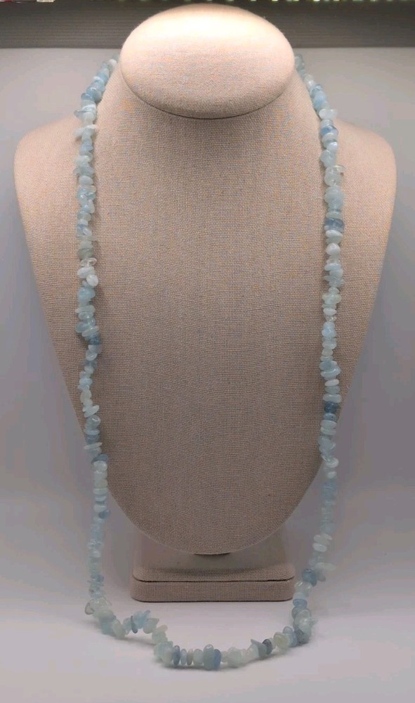 JTV Handmade Genuine Aquamarine Freeform Nugget 34″ Necklace Weighs 65 Grams