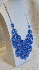 Bright Blue Faceted Plastic Beaded Bib Style Statement Costume Necklace N1A