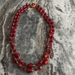 Vintage JUDY LEE Double Strand Lucite Red Necklace