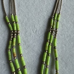 Green Gaspeite Heishi Bead Stabilized 3 Strand Sterling Silver Necklace 15”