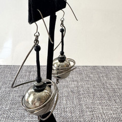 Vtg Spiral Artisan Earrings Spheres Drops Hooks Retro Glam Saturn Inspired 3.25″