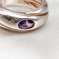 Sterling Silver Modernist Ring/Faceted Purple Glass/Flush‑Set/Artisan/Sz 5.5
