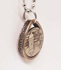 Tear drop shaped Pendant made from PUERTO RICO US coin ring with 22 in chain