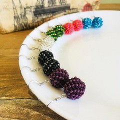 Plum Purple Beaded Ball Earrings Handmade Seed Bead Sphere Bon Bon Jewelry