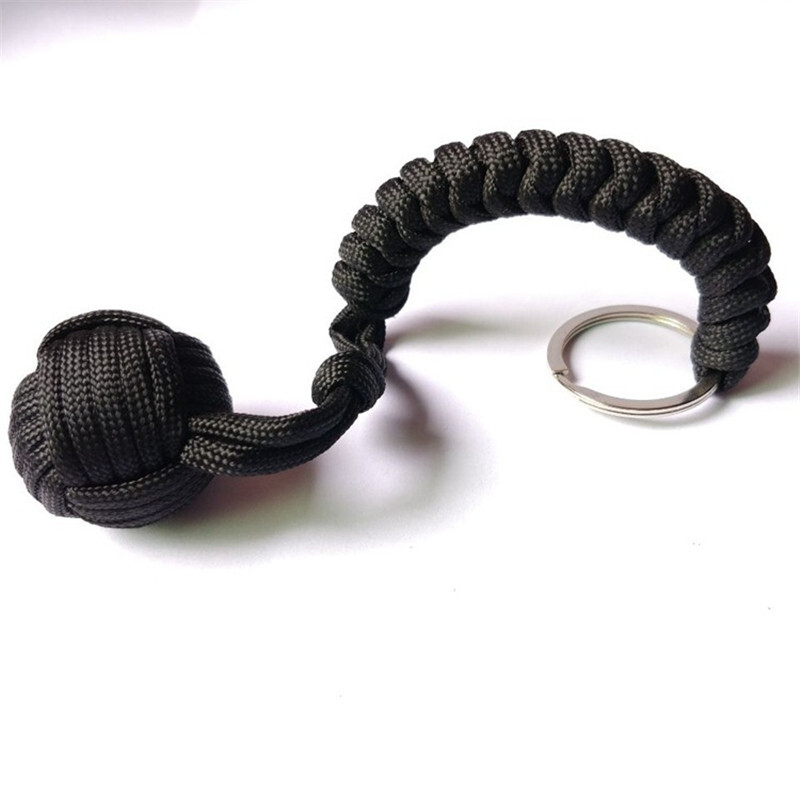 Keychain Strength Paracord Black Monkey Fist Hiking With Steel Outdoor Ball