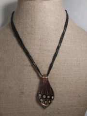 Art Glass Pendant Necklace Black & Copper Color Artisan Hand Blown
