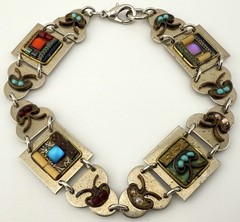 AYALA BAR SILVERTONE MIXED MATERIALS LINK 8” BRACELET K251B
