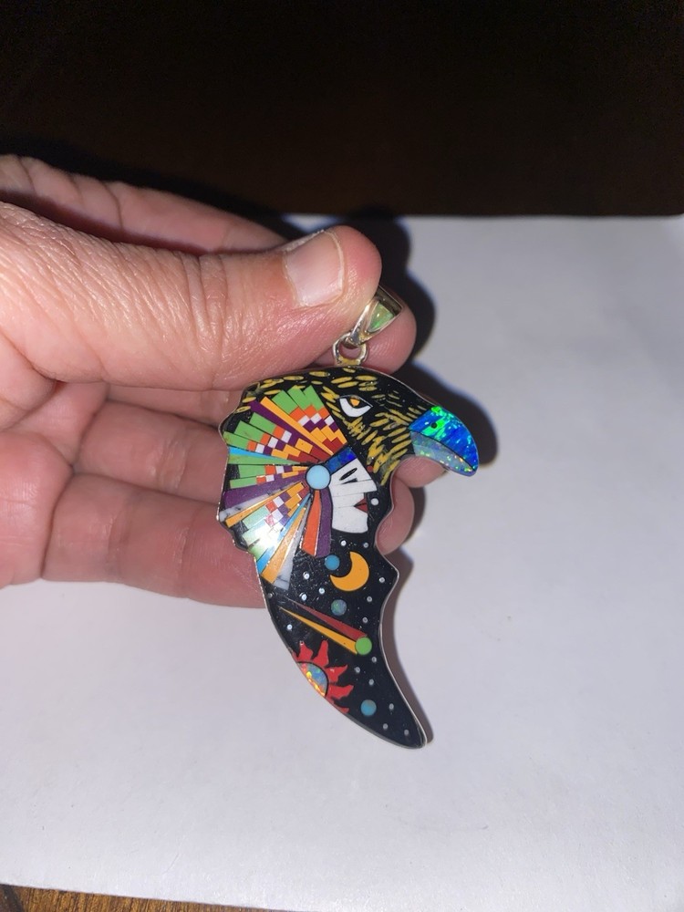 Eagle Galaxy Night Sky Stars micro inlay Handcrafted pendant new