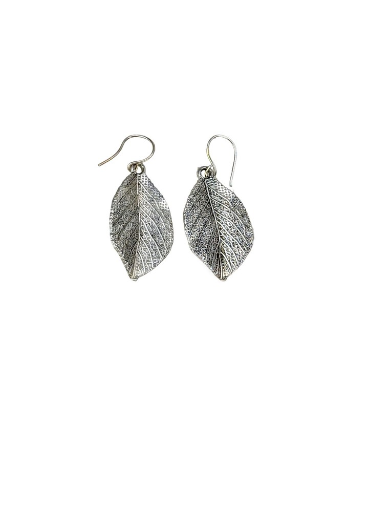 Silver Leaf Earrings, Leaf Dangle Earrings, Boho Silver Earrings
