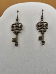 Handmade Medium Sized Brass Open Heart Key Earrings; Brand New