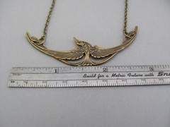 Art Nouveau Bird Necklace Egyptian Revival Pendant Oxidized Brass Chain Birthday