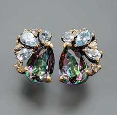 Mystic Quartz And Topaz Earrings Artisan Handmade 925 Black Rhodium Plated