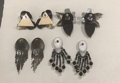 4 Pair 1980 90’s Earrings Large Black Floral Huggies Beaded & Chain Dangles Lotf