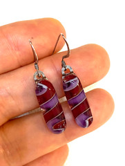 Red Purple Handmade Fused Dichroic Glass Jewelry Dangle Earrings Free Shipping