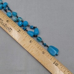 Signed Express Blue Art Glass Bead Y Drop Necklace 18″ adj