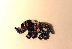 Liztech Artisan Jewelry 2002 Handcrafted Blue Gold Purple Elephant Brooch Pin
