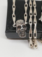 .925 Solid Silver Oxidized Skull Pendant and Bones Chain New.