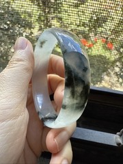 Grade A Untreated Myanmar Burma Jadeite Bangle 53 Mm 純天然翡翠A貨 冰飄花 意境水墨