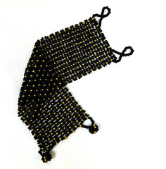 Seed bead woven cuff bracelet handmade yellow black wide boho hippie A