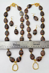 Gold & Red/Brown 3/4″ x 1″ Pear Shaped Jasper 23″ Beaded Necklace/Earring Set