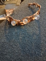 Handmade Copper Wire Wrapped Cuff Bracelet with Frosted Moonstone