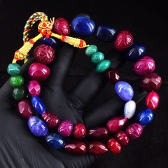 19 Inches Ruby ,Emerald & Sapphire 713.00 Cts Beaded Necklace Jewelry RK 13 E803