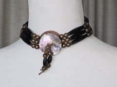 Vintage Indigenous Abalone Brass Bead Leather Choker Necklace – Regalia