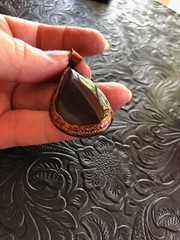 Artisan Black Agate Electrofrom Copper Raindrop Pendant 2″