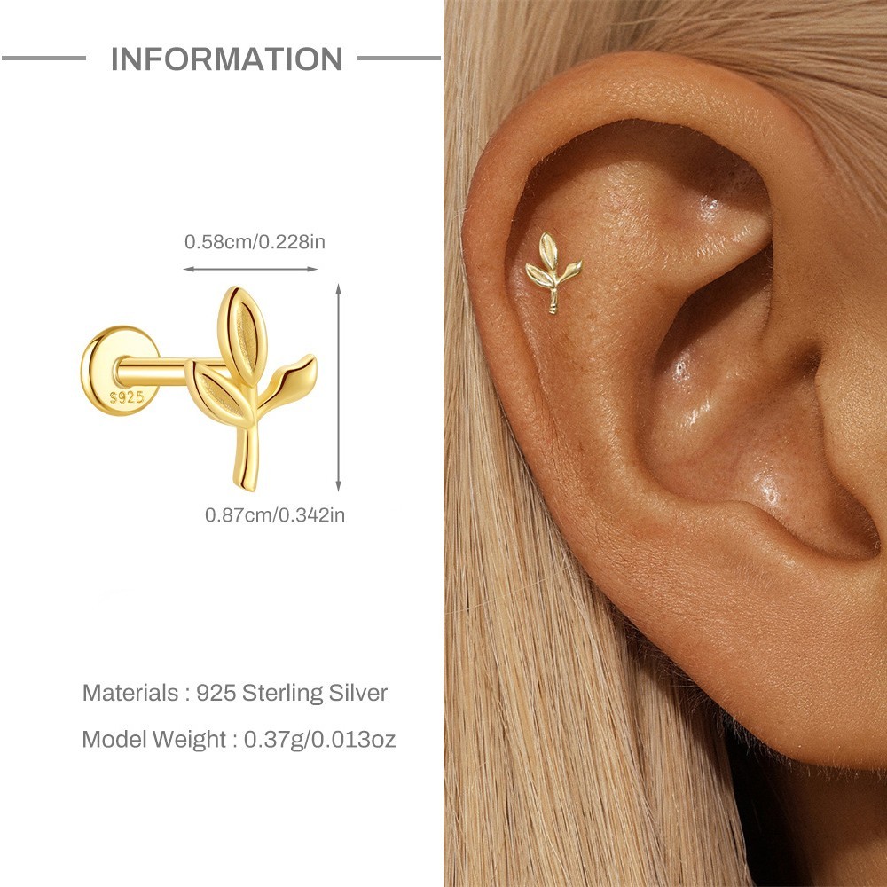 Gold Nap Earrings 925 Sterling Silver Flat Back Daith Conch Piercing Earrings