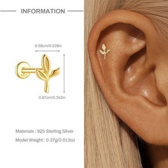 Gold Nap Earrings 925 Sterling Silver Flat Back Daith Conch Piercing Earrings