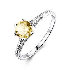 Vintage Wedding Ring Flawless 1.0ct Citrine Round Cut 6.5mm Solid 10K White Gold