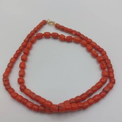 Red Coral Barrel Necklace 57cm 18K Gold Clasp Handmade Luxury Koralle