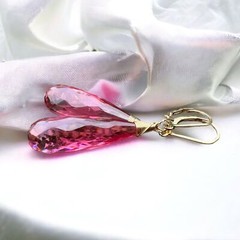 Lab Made Pink Tourmaline Wire Wrapped Earrings 14K Gold Filled , 8th Anniversary