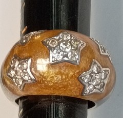 Angelique de Paris Sterling Silver Honey Color Resin 5 Star CZ Dome Ring Size 7