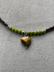 TIGER’S EYE Charm Dainty Choker Necklace 16.5” Chocolate Brown Czech Seed Beads